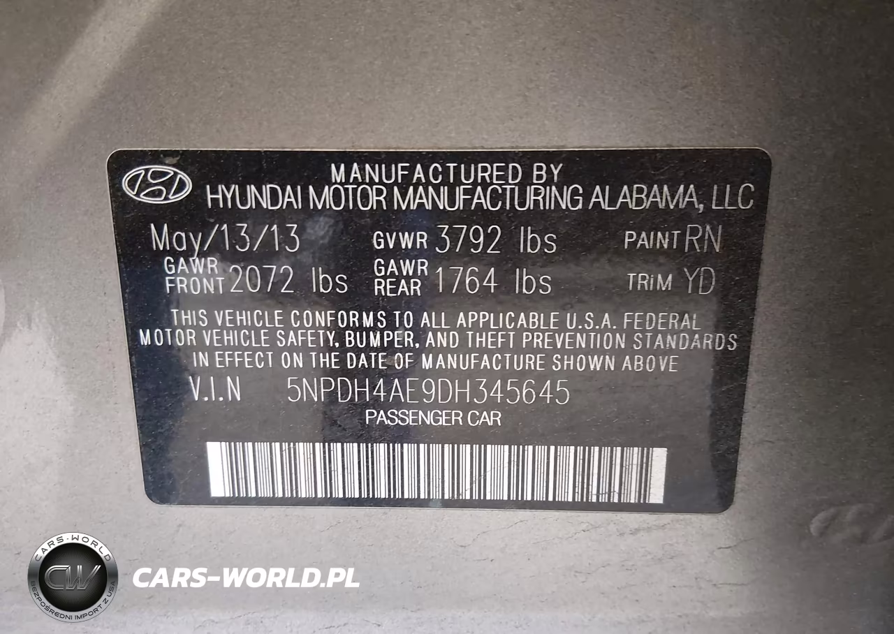 2013 Hyundai Elantra Limited VIN:5NPDH4AE9DH345645 - 9