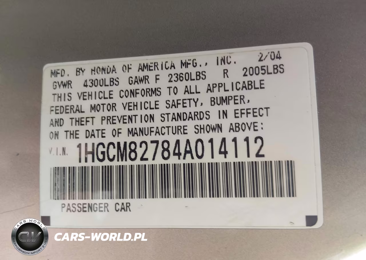 2004 Honda Accord 3.0 Ex VIN:1HGCM82784A014112 - 9