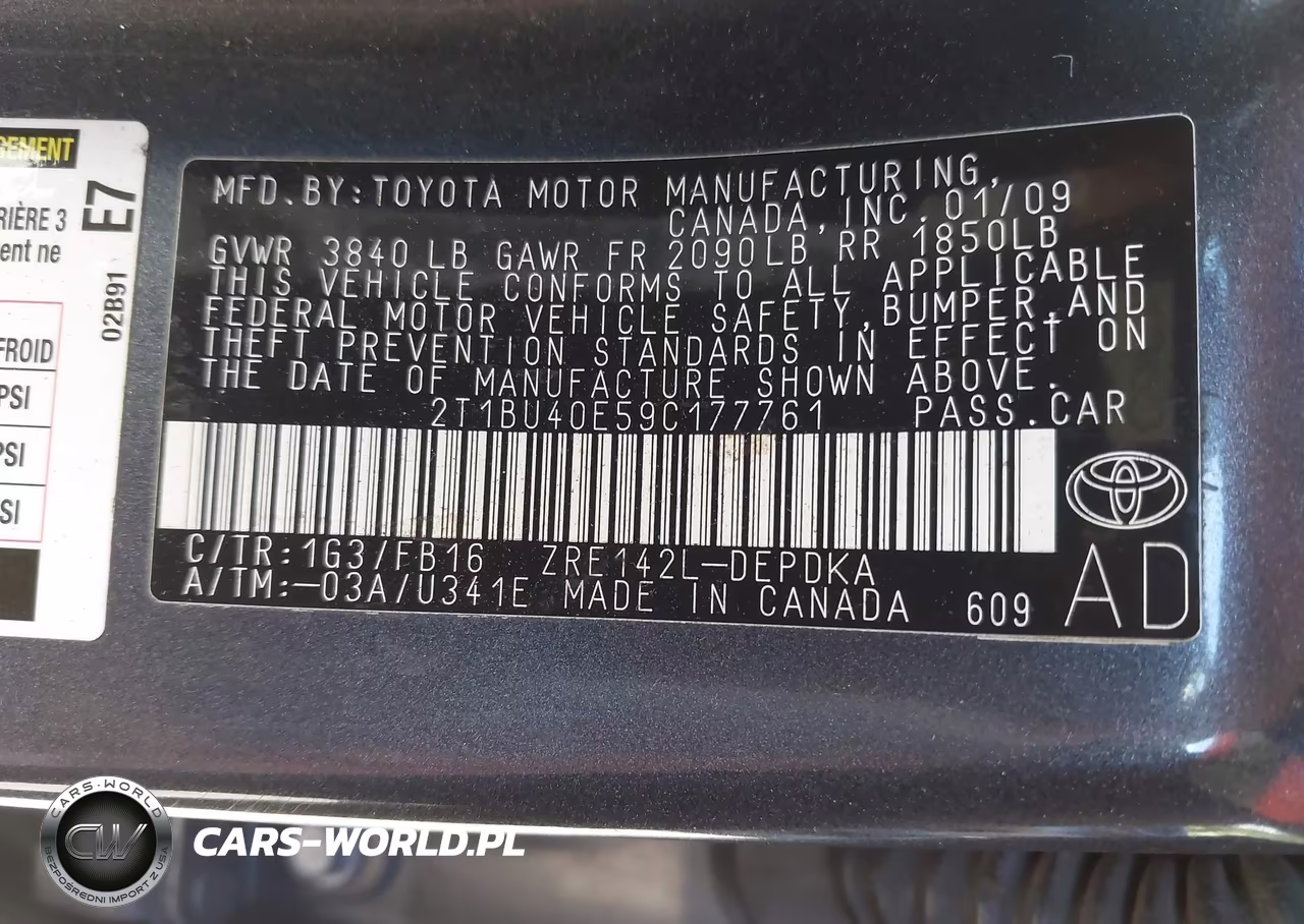 2009 Toyota Corolla Le VIN:2T1BU40E59C177761 - 9