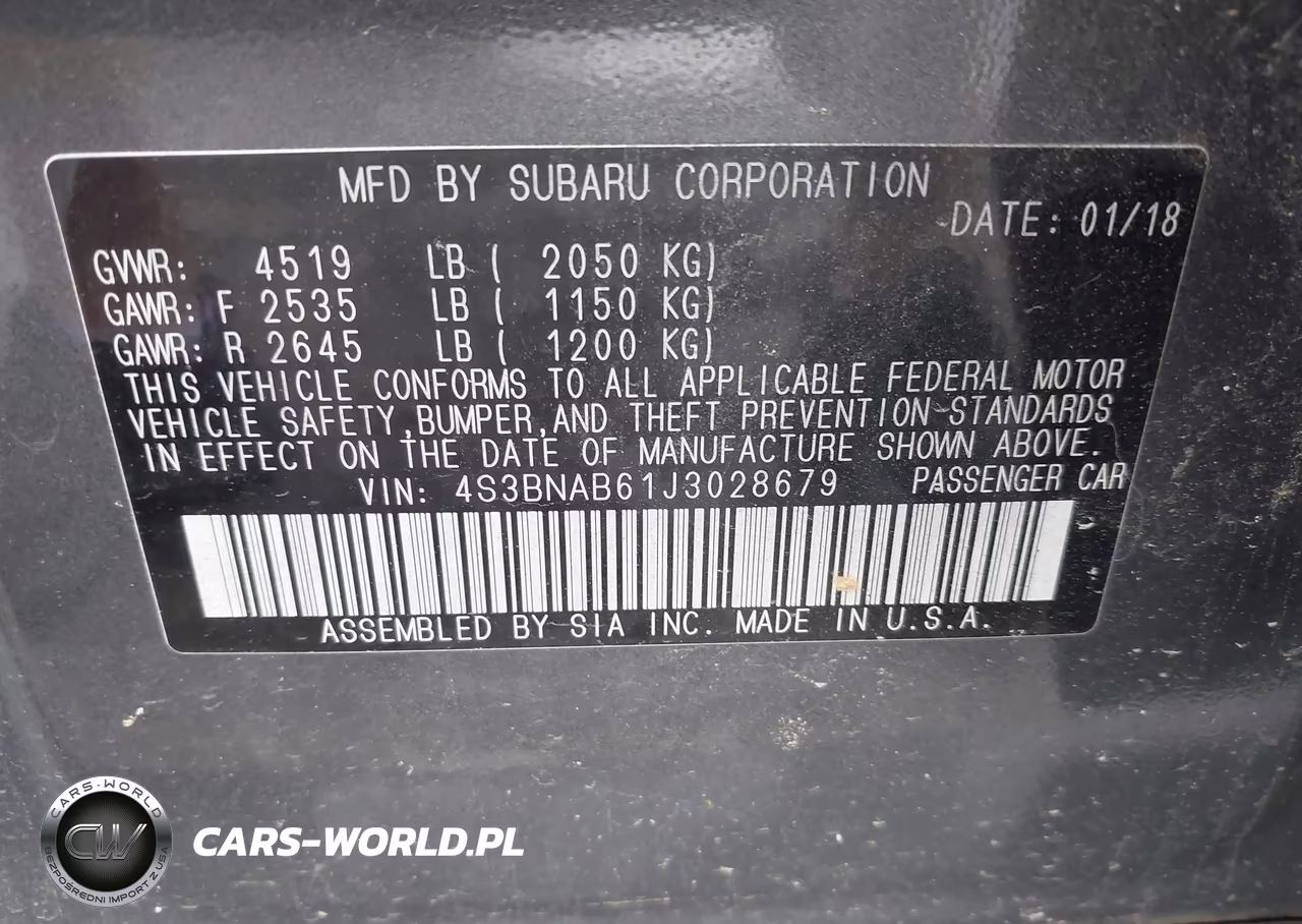 2018 Subaru Legacy 2.5I VIN:4S3BNAB61J3028679 - 9