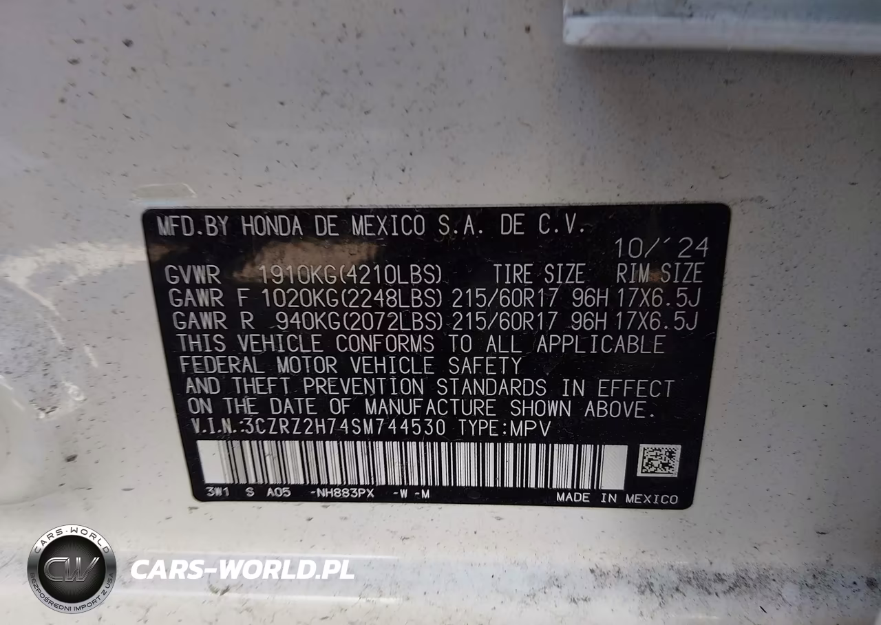 2025 Honda Hr-V Awd Ex-L VIN:3CZRZ2H74SM744530 - 9