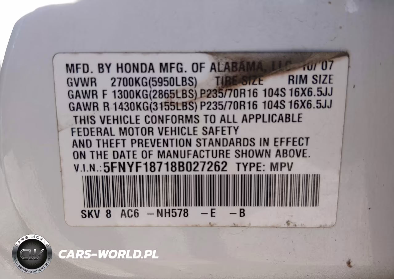 2008 Honda Pilot Ex-L VIN:5FNYF18718B027262 - 9