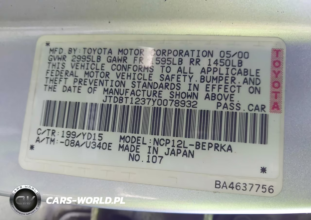 2000 Toyota Echo VIN:JTDBT1237Y0078932 - 9