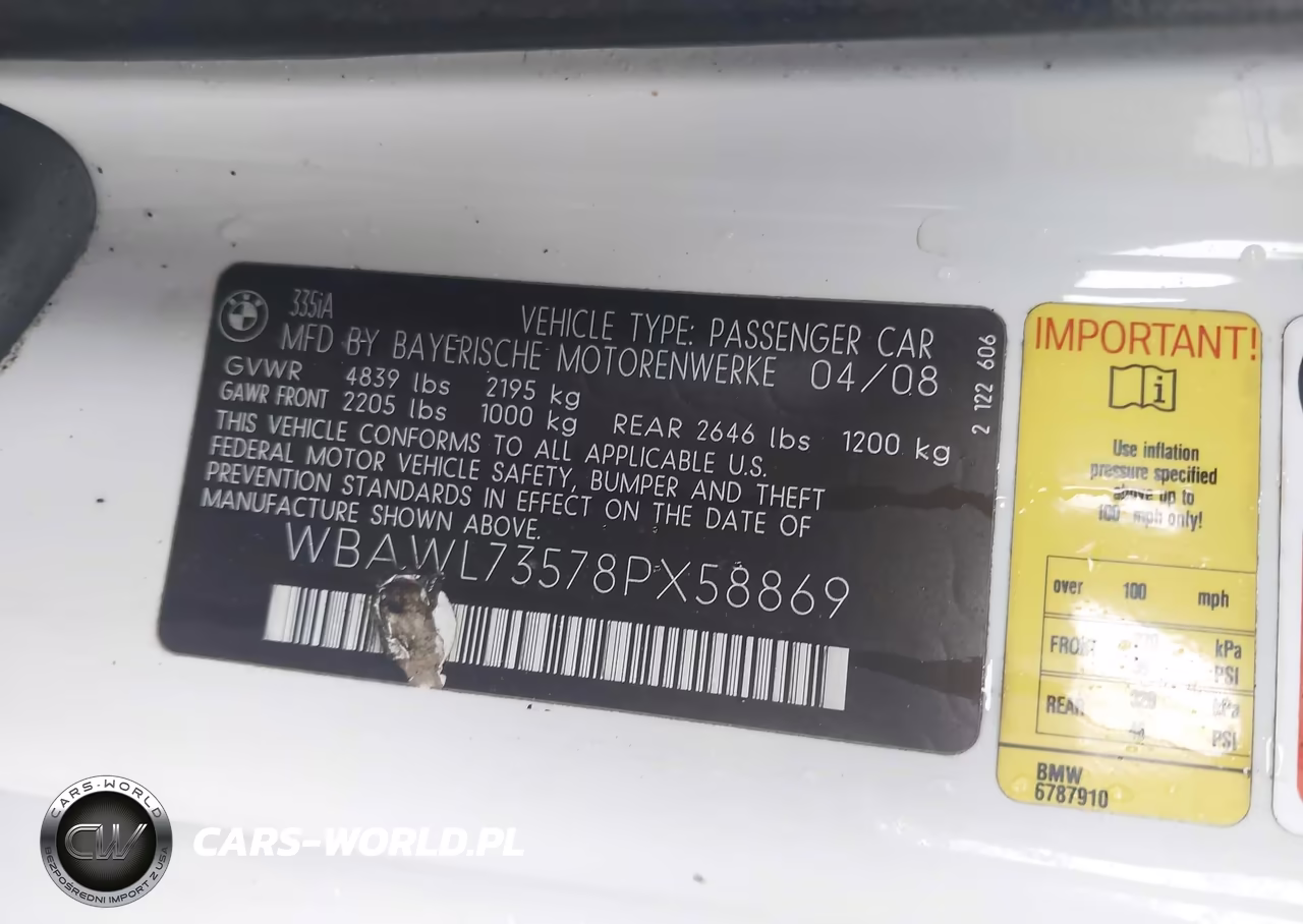 2008 BMW 3 Series 335I VIN:WBAWL73578PX58869 - 9