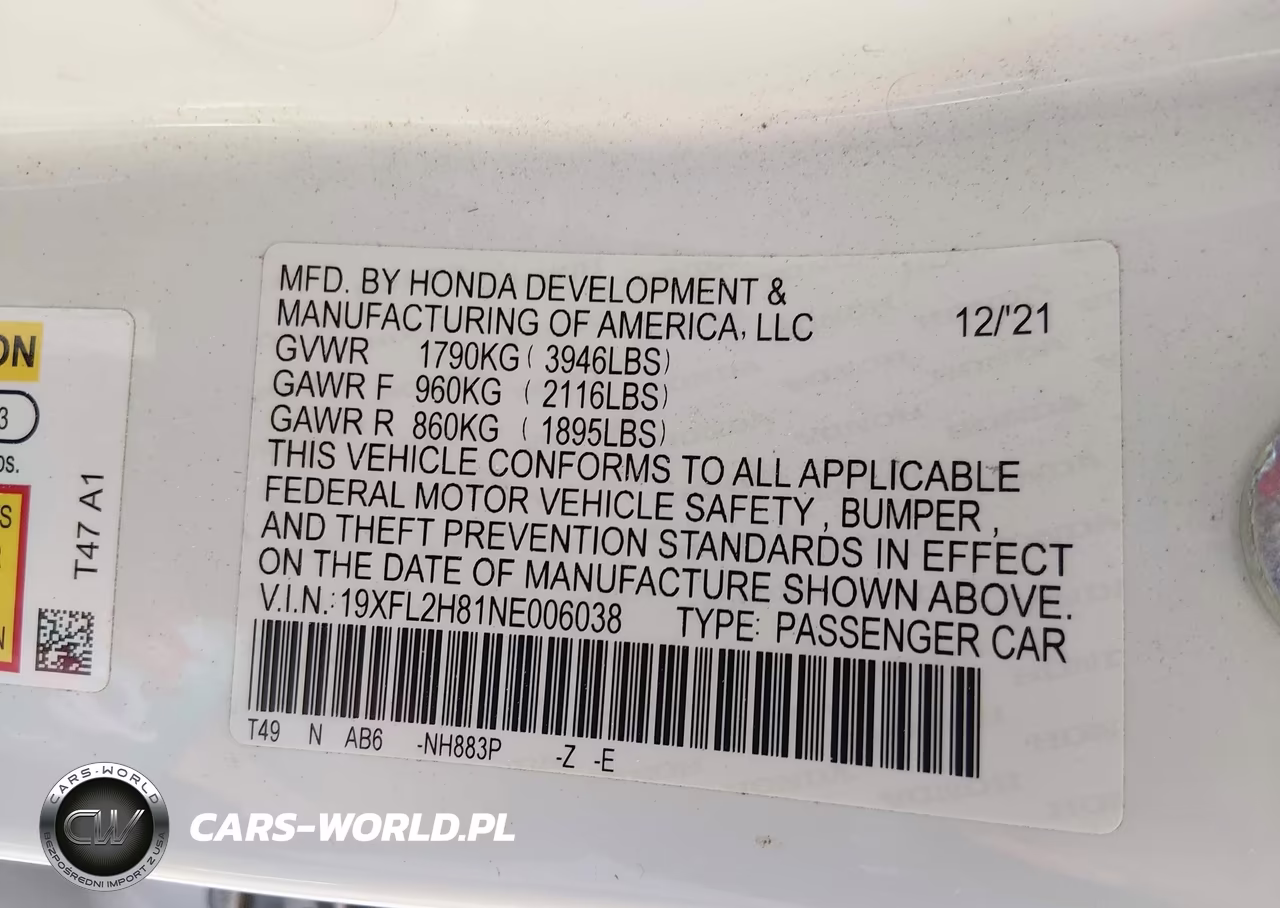 2022 Honda Civic Sport VIN:19XFL2H81NE006038 - 9