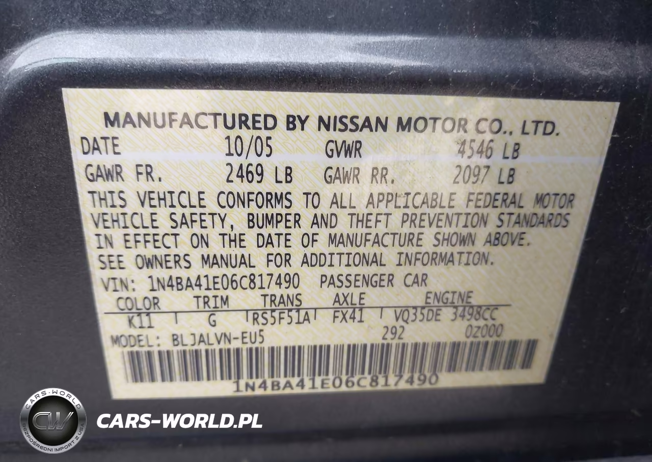 2006 Nissan Maxima 3.5 Se VIN:1N4BA41E06C817490 - 9