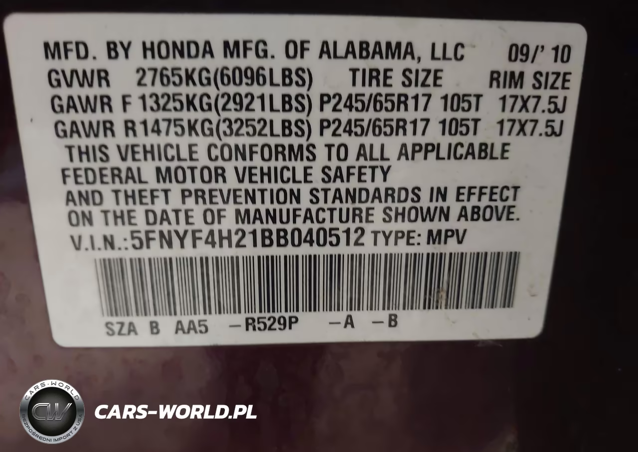 2011 Honda Pilot Lx VIN:5FNYF4H21BB040512 - 9