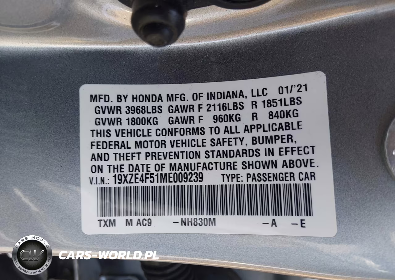 2021 Honda Insight Ex VIN:19XZE4F51ME009239 - 9