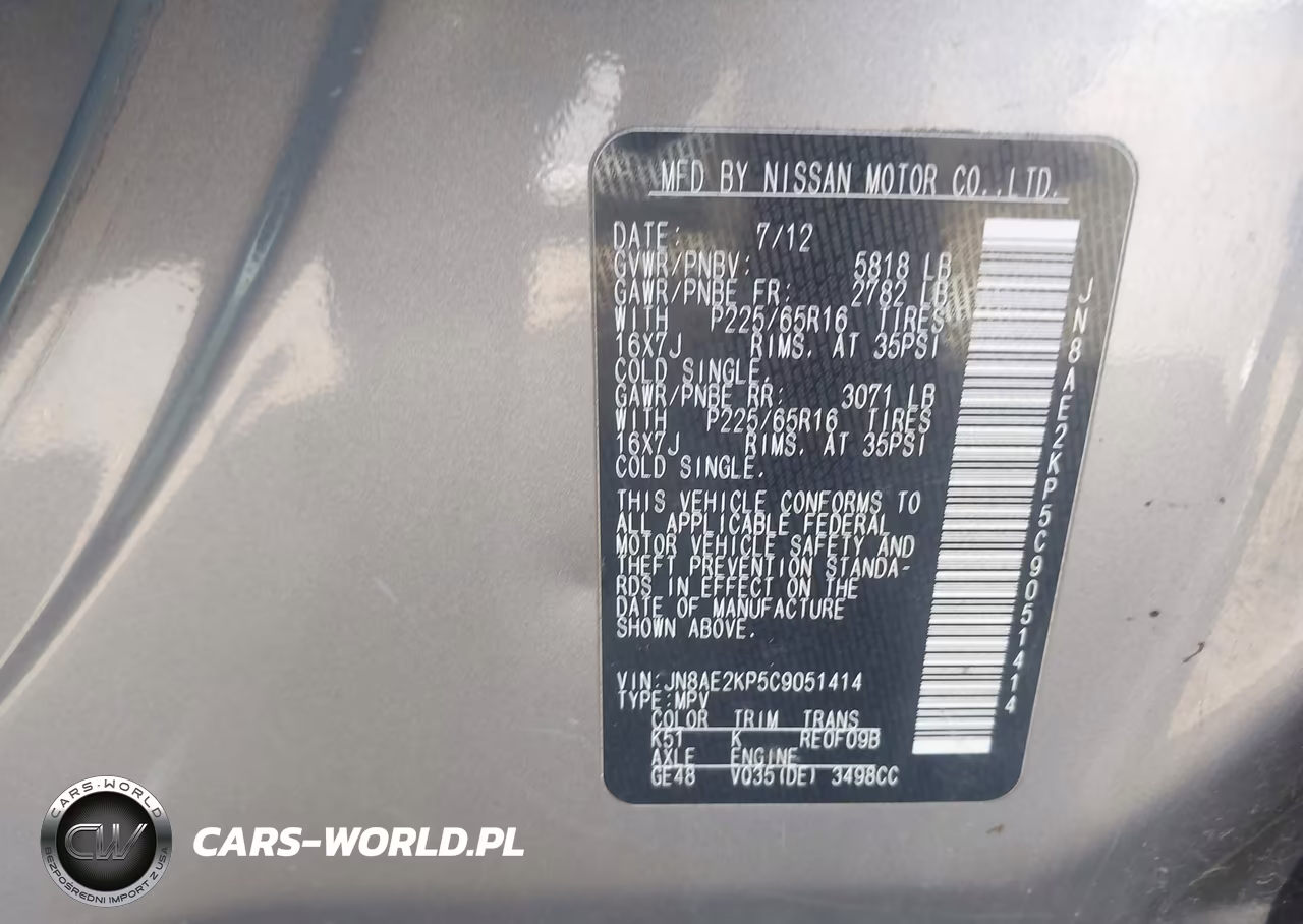 2012 Nissan Quest Sv VIN:JN8AE2KP5C9051414 - 9