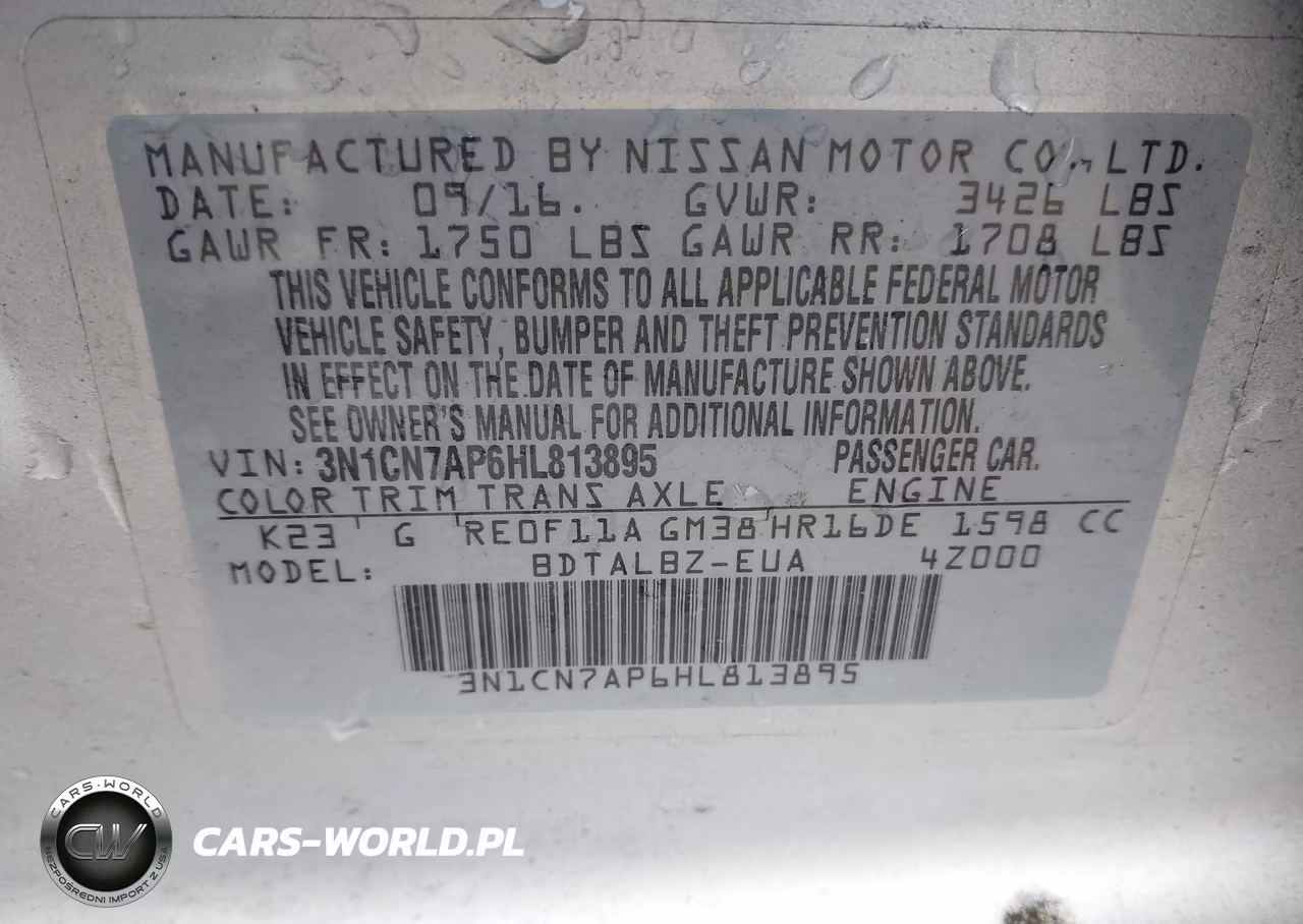 2017 Nissan Versa 1.6 S-1.6 S+-1.6 Sl-1.6 Sv VIN:3N1CN7AP6HL813895 - 9