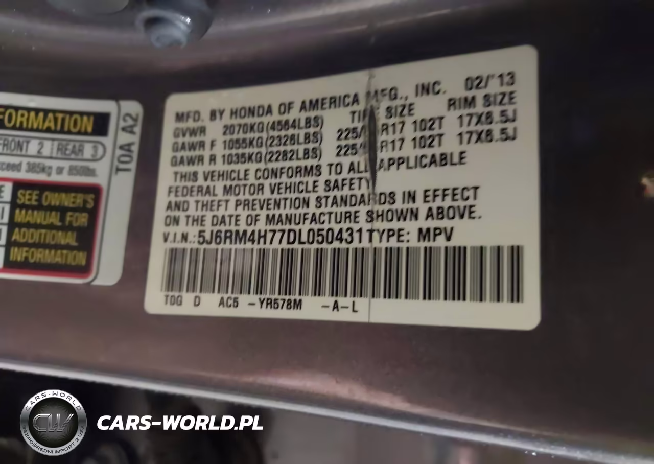 2013 Honda Cr-V Ex-L VIN:5J6RM4H77DL050431 - 9