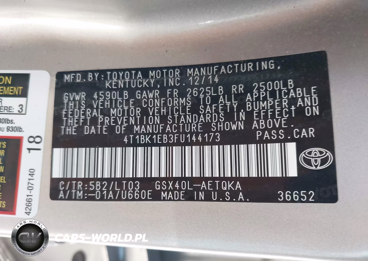 2015 Toyota Avalon Xle Touring VIN:4T1BK1EB3FU144173 - 9