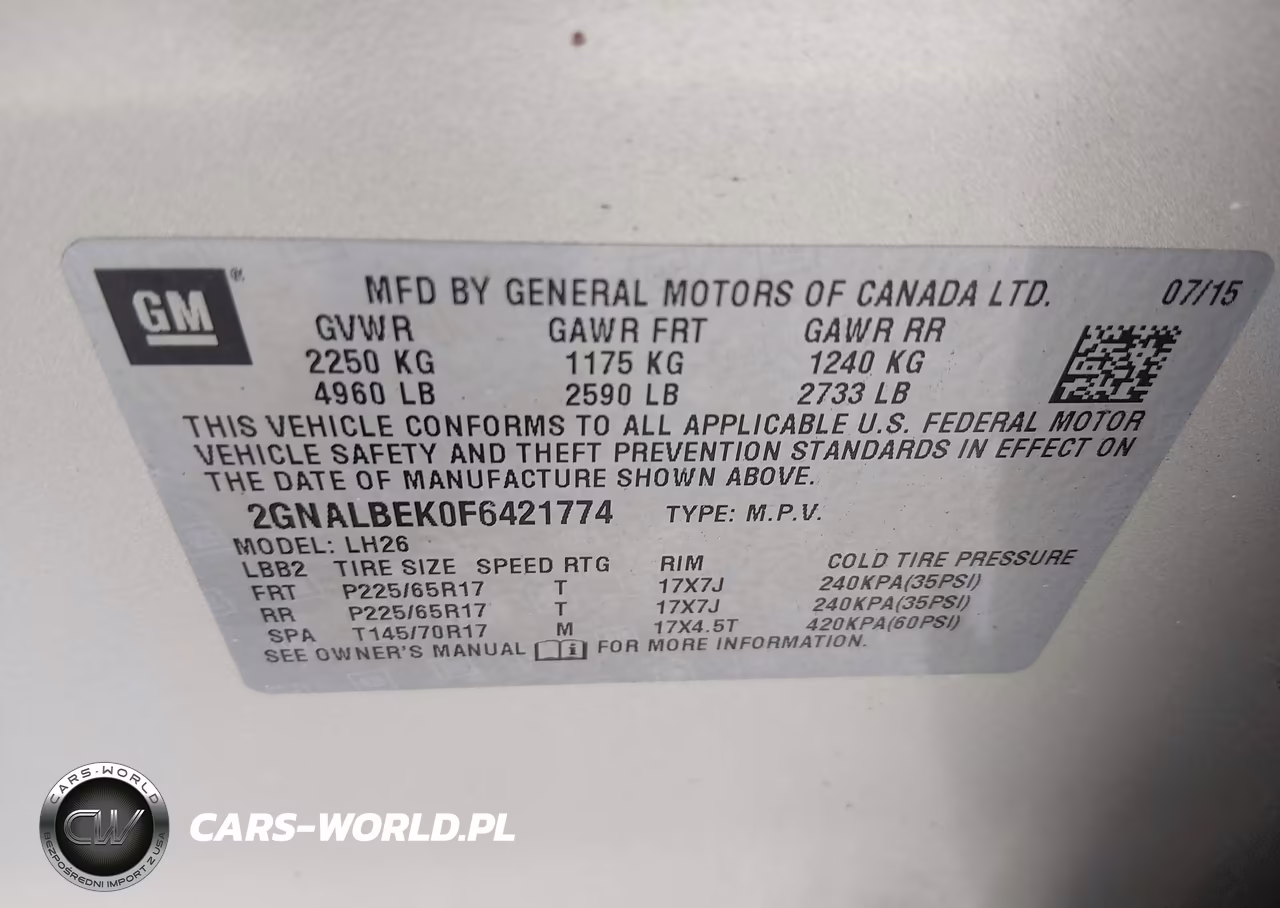 2015 Chevrolet Equinox 1Lt VIN:2GNALBEK0F6421774 - 9