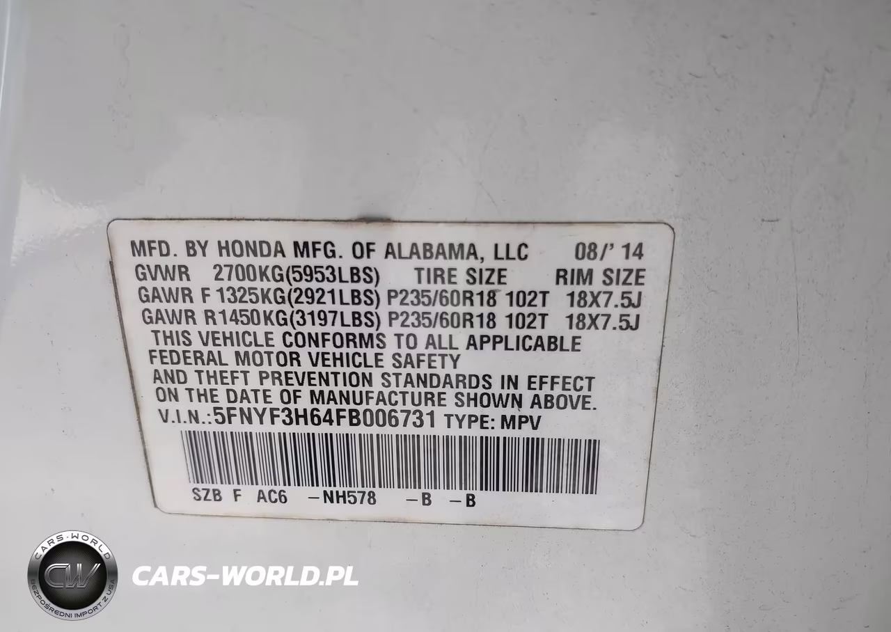 2015 Honda Pilot Ex-L VIN:5FNYF3H64FB006731 - 9