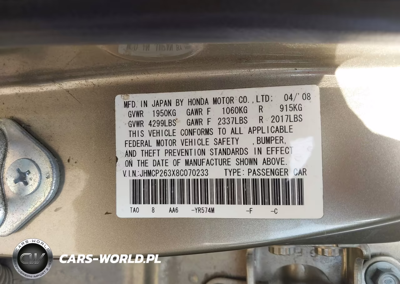 2008 Honda Accord Sdn Lx VIN:JHMCP263X8C070233 - 9