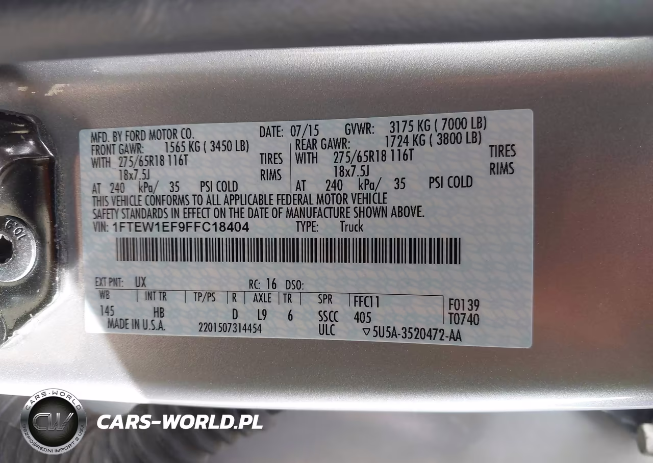 2015 Ford F-150 Lariat VIN:1FTEW1EF9FFC18404 - 9