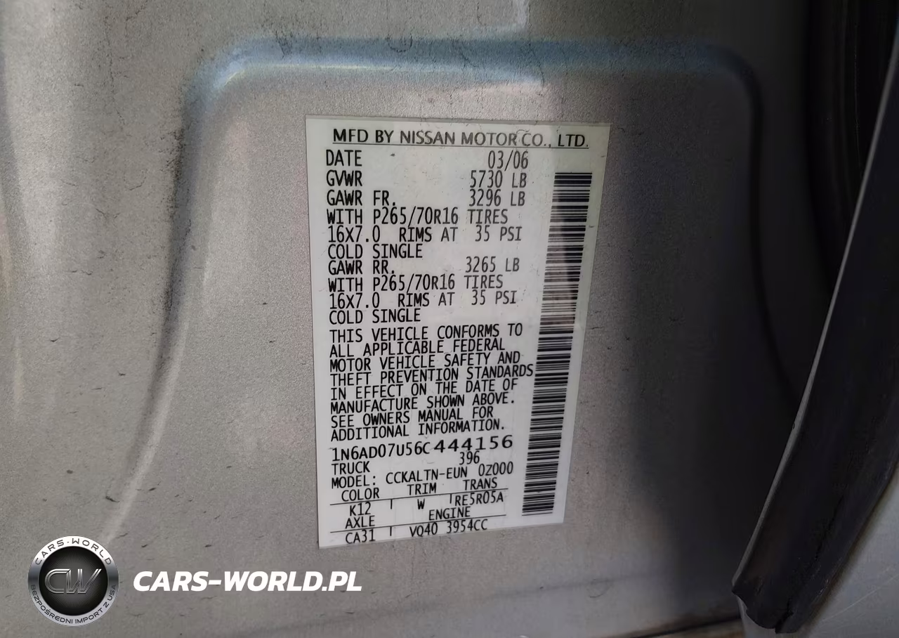 2006 Nissan Frontier Se VIN:1N6AD07U56C444156 - 9