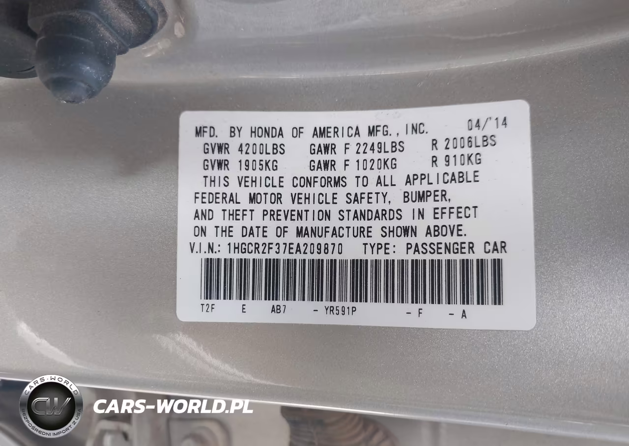 2014 Honda Accord Lx VIN:1HGCR2F37EA209870 - 9