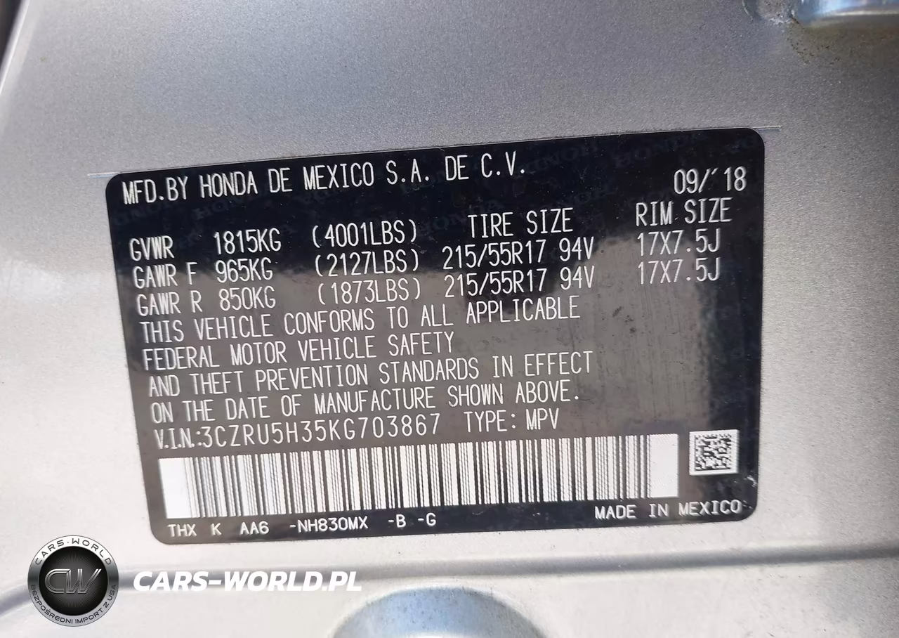 2019 Honda Hr-V Lx VIN:3CZRU5H35KG703867 - 9