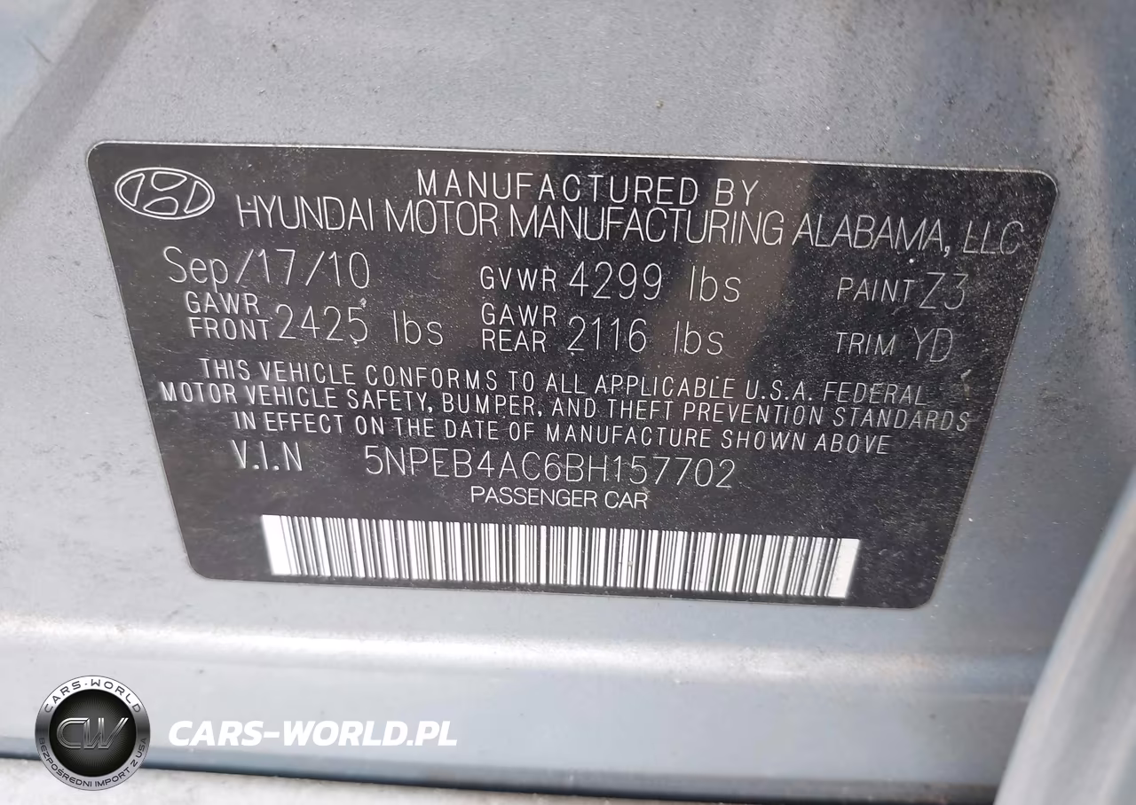 2011 Hyundai Sonata Gls VIN:5NPEB4AC6BH157702 - 9