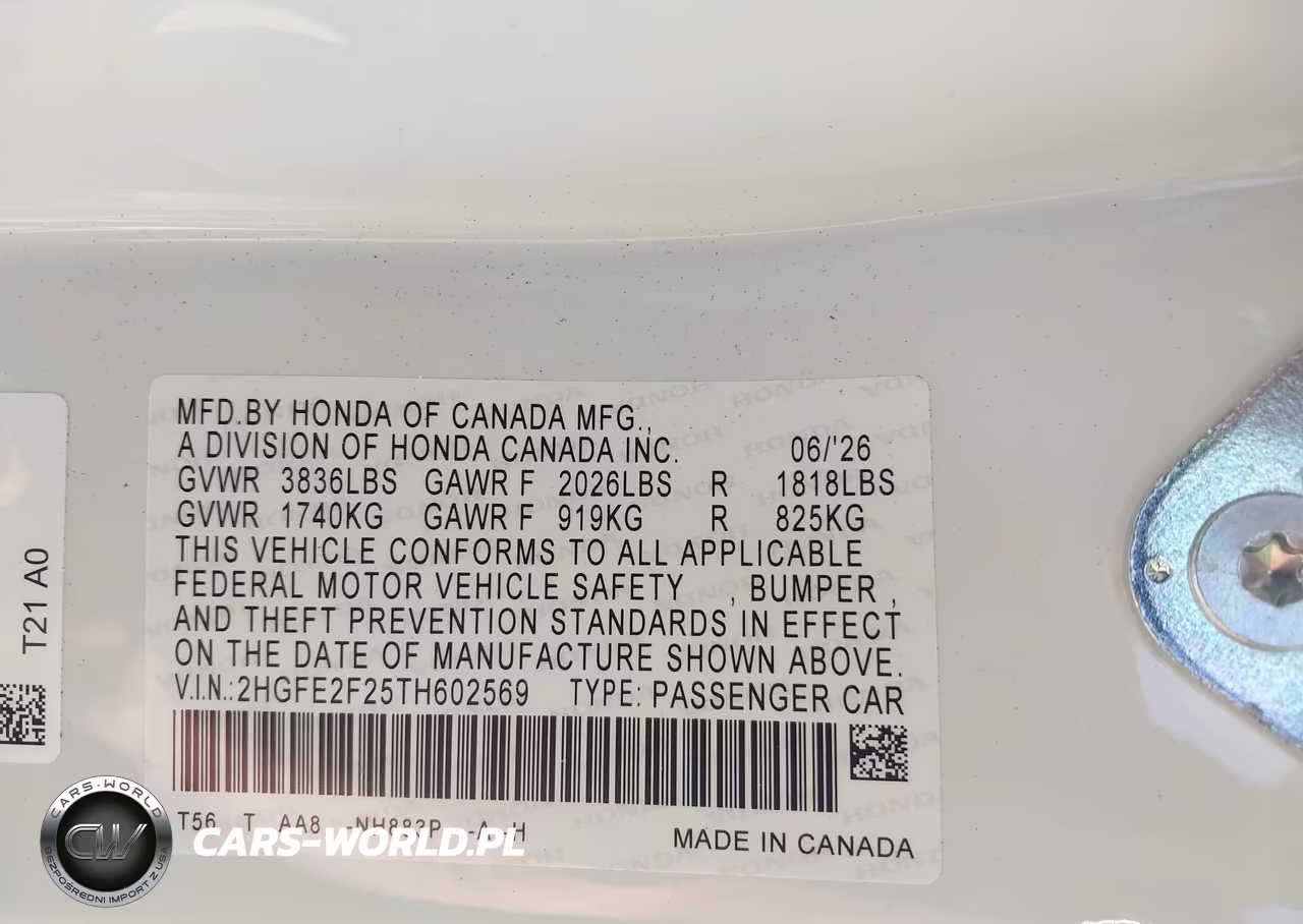 2026 Honda Civic Lx VIN:2HGFE2F25TH602569 - 9