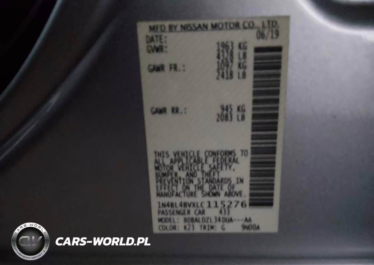 2020 Nissan Altima S Fwd VIN:1N4BL4BVXLC115276 - 9