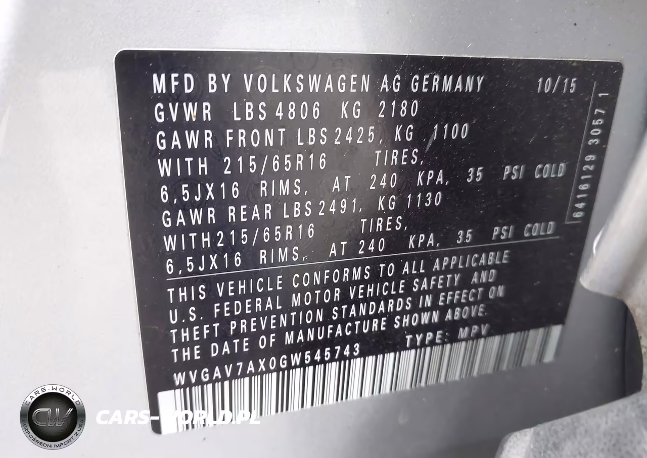 2016 Volkswagen Tiguan S VIN:WVGAV7AX0GW545743 - 9