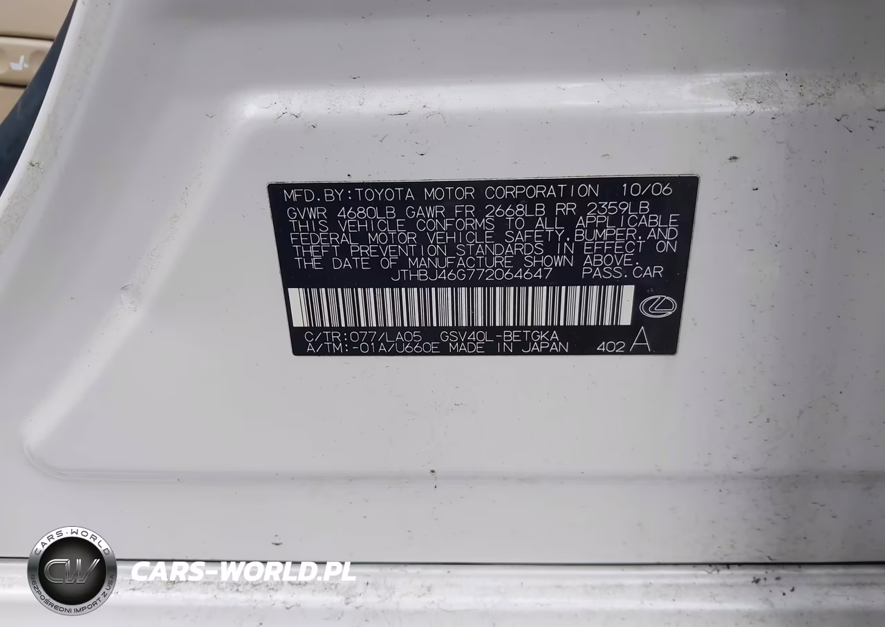 2007 Lexus Es 350 VIN:JTHBJ46G772064647 - 9