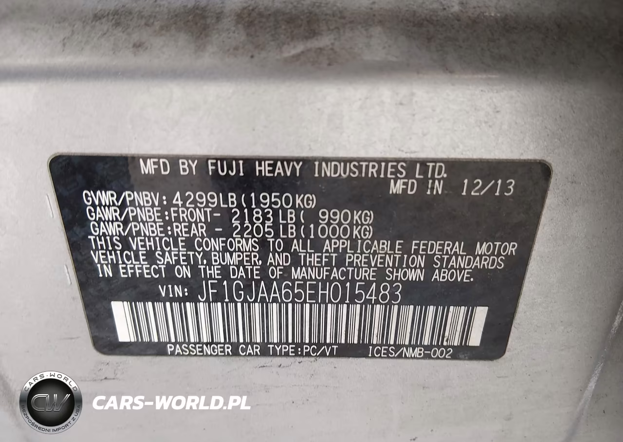 2014 Subaru Impreza 2.0I VIN:JF1GJAA65EH015483 - 9