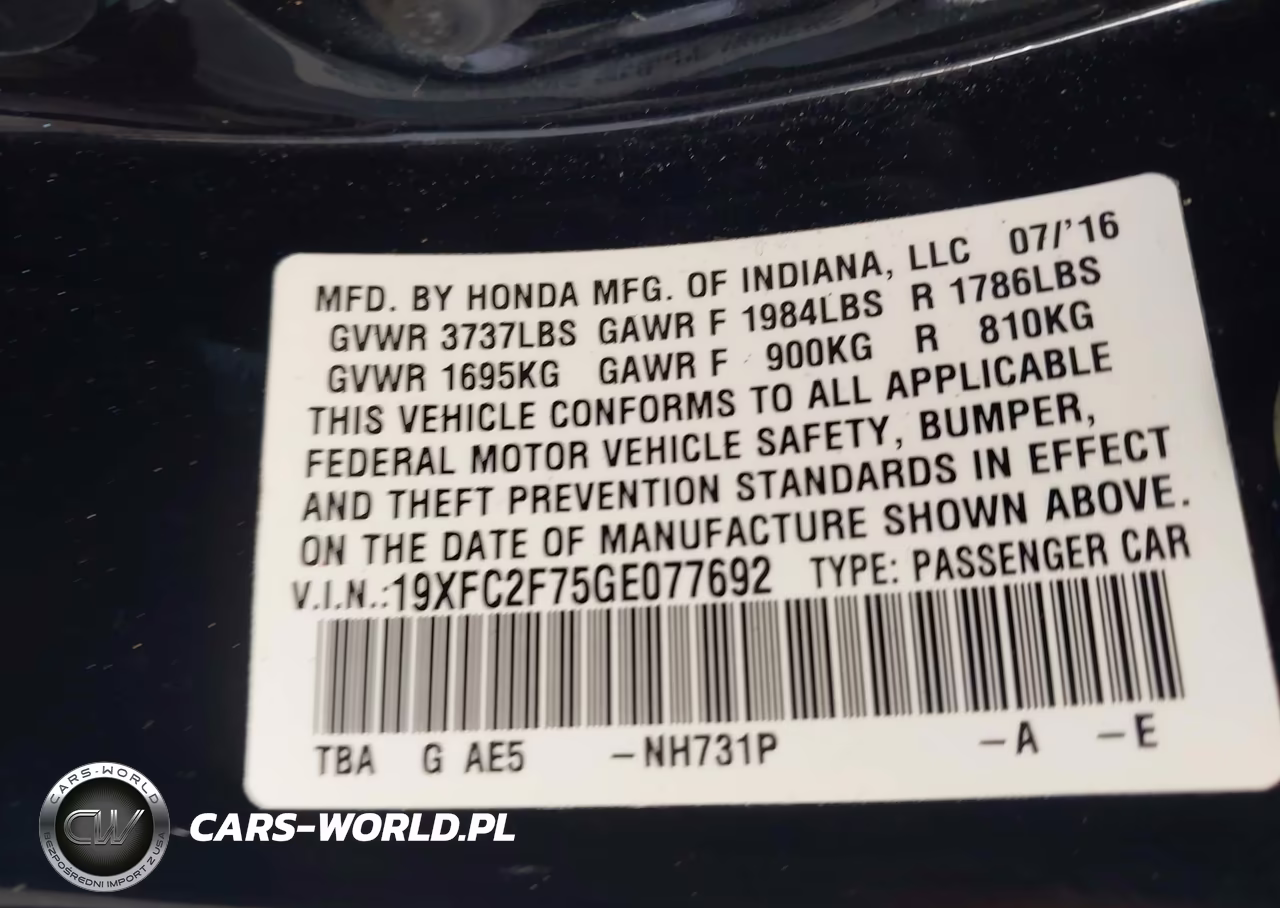 2016 Honda Civic Ex VIN:19XFC2F75GE077692 - 9