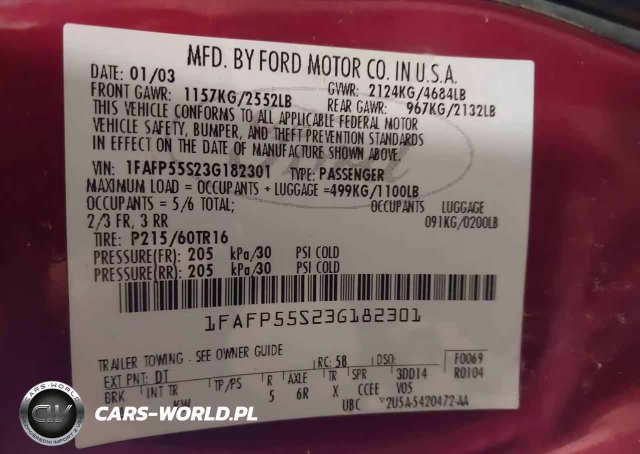 2003 Ford Taurus Ses VIN:1FAFP55S23G182301 - 9