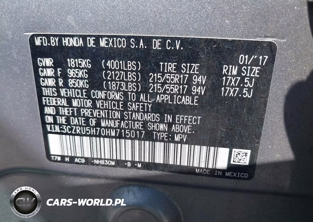 2017 Honda Hr-V Ex-L VIN:3CZRU5H70HM715017 - 9
