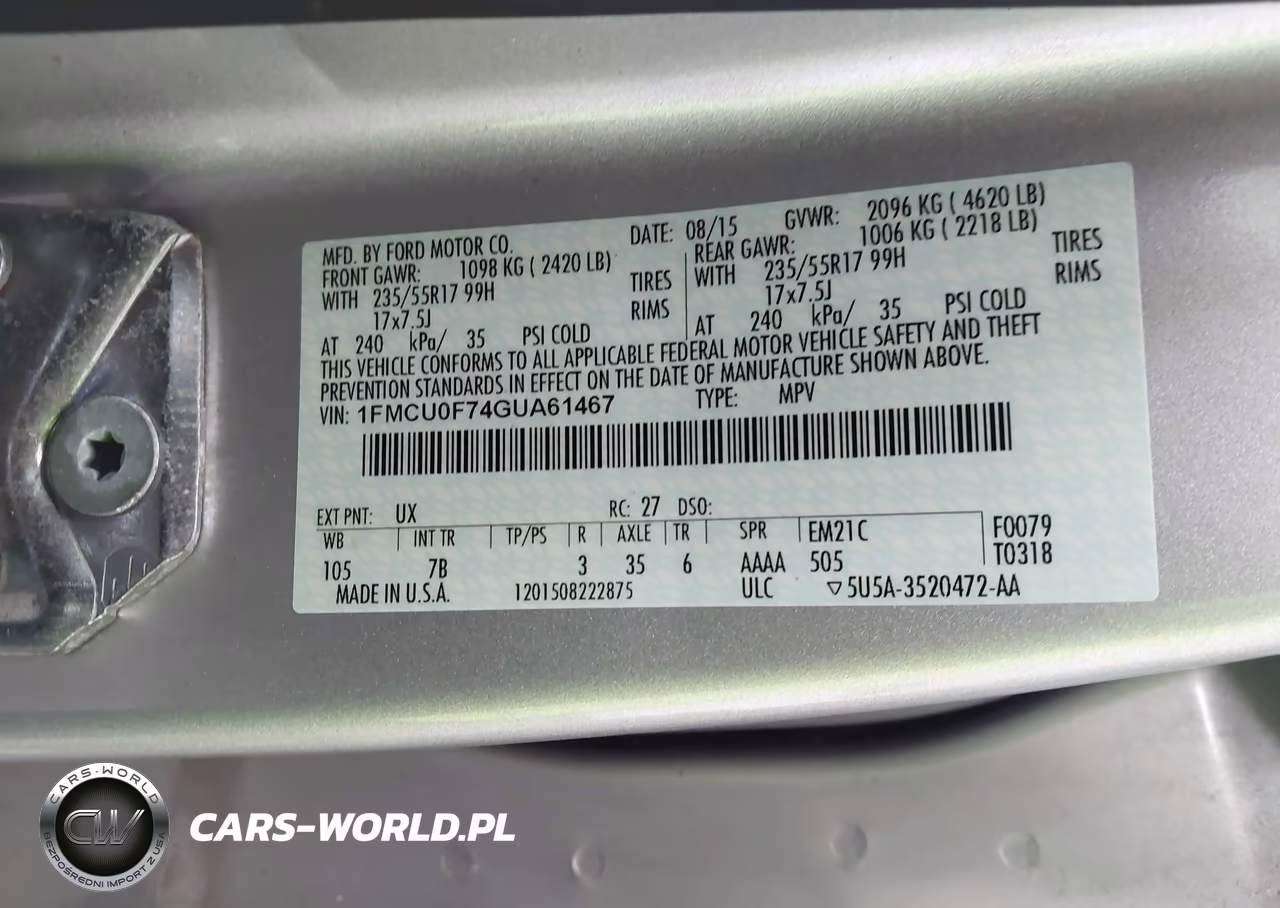 2016 Ford Escape S VIN:1FMCU0F74GUA61467 - 9