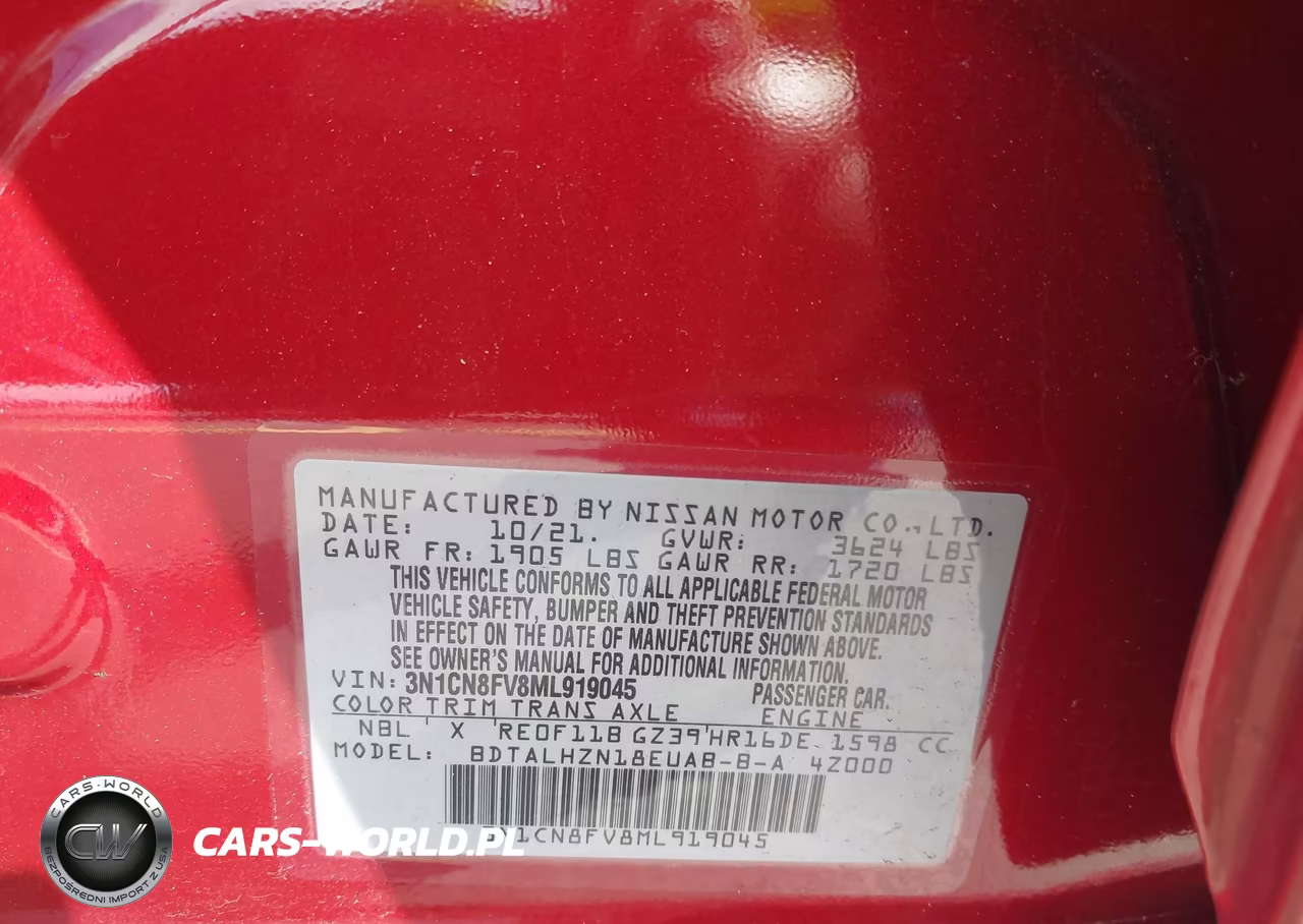 2021 Nissan Versa Sr Xtronic Cvt VIN:3N1CN8FV8ML919045 - 9