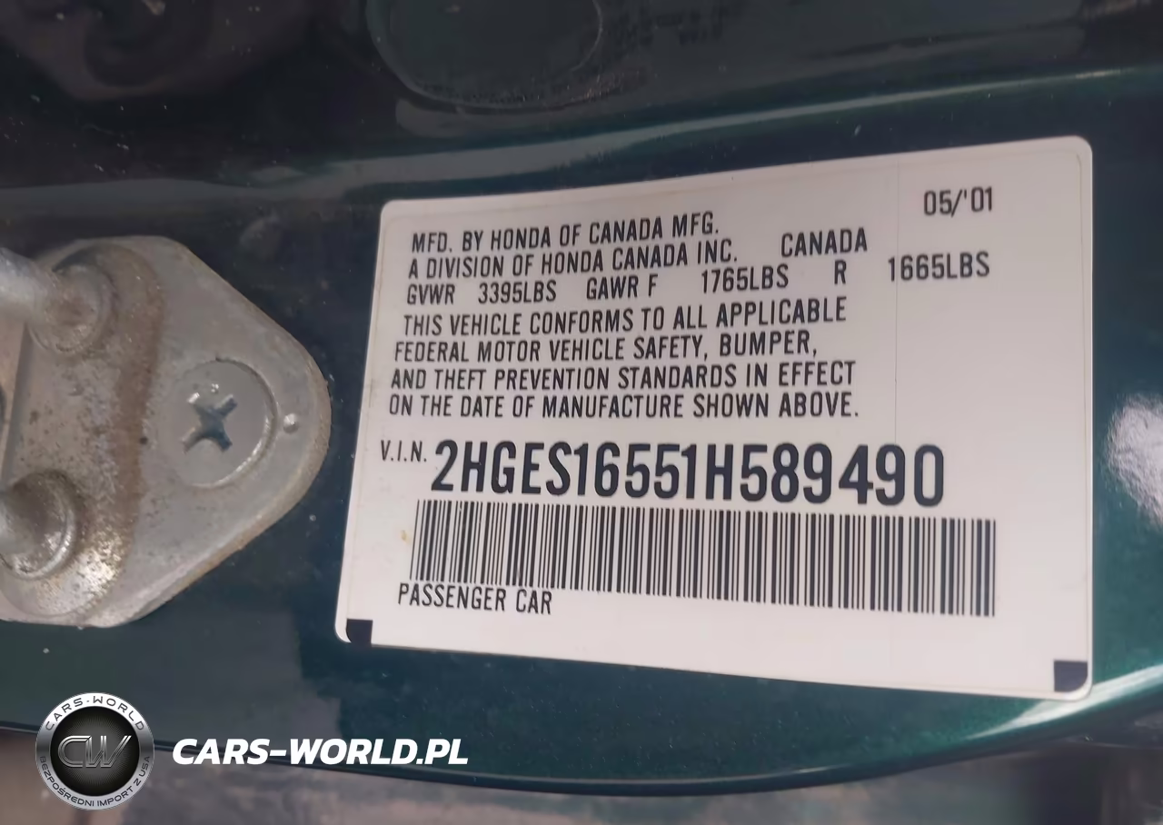 2001 Honda Civic Lx VIN:2HGES16551H589490 - 9