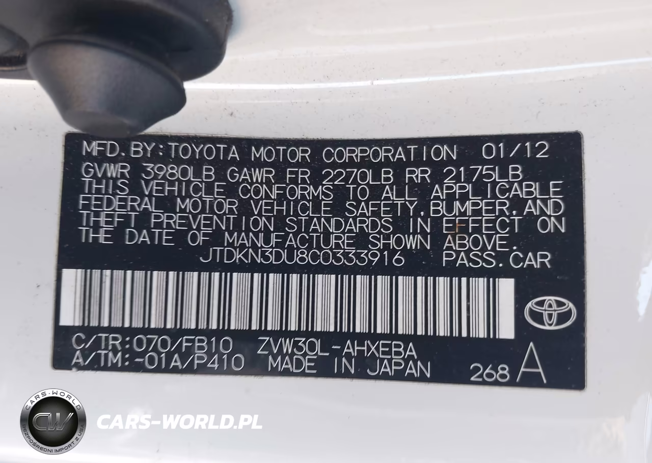 2012 Toyota Prius Two VIN:JTDKN3DU8C0333916 - 9