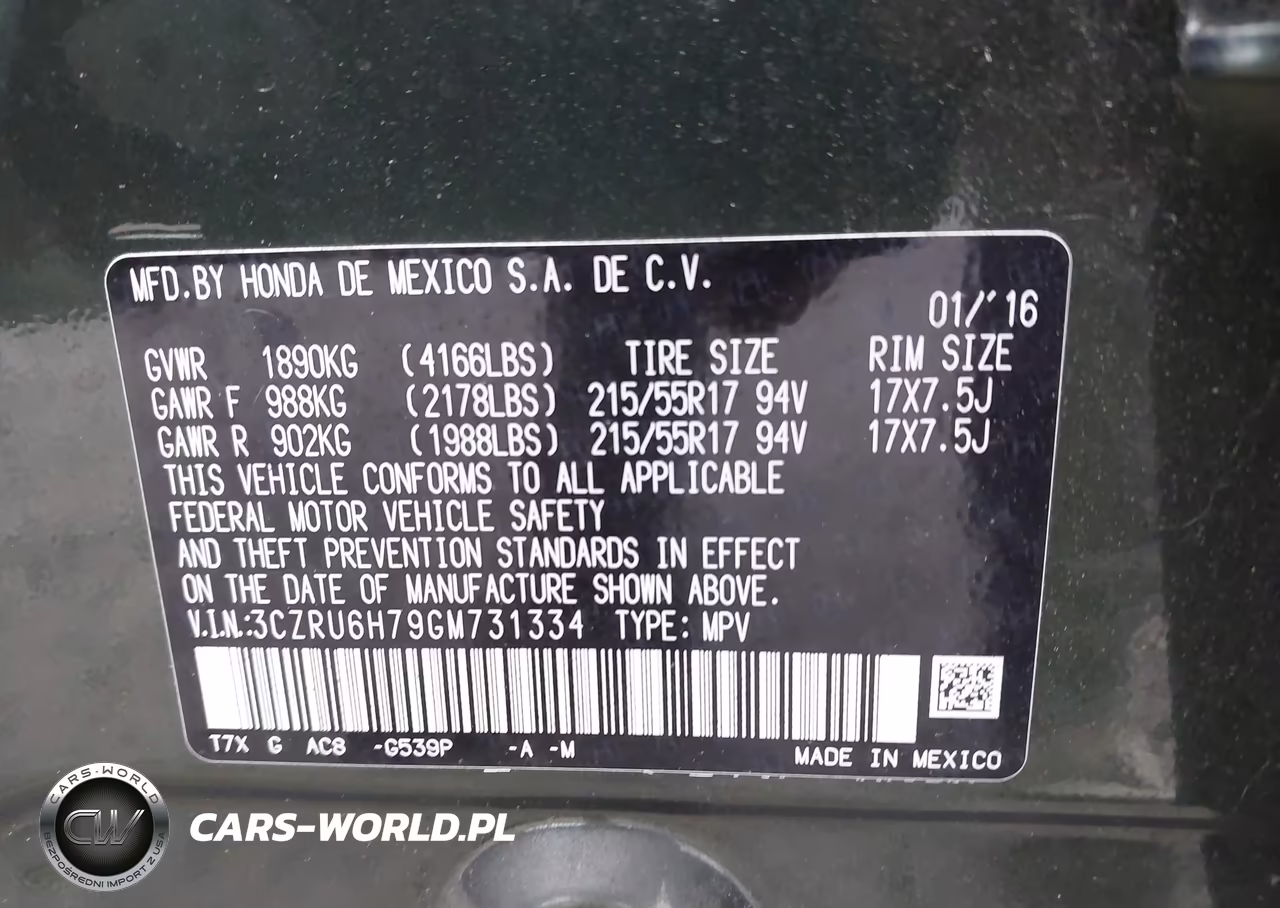 2016 Honda Hr-V Ex-L W-Navi VIN:3CZRU6H79GM731334 - 9