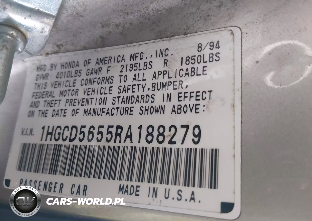 1994 Honda Accord Ex-Ex-R VIN:1HGCD5655RA188279 - 9
