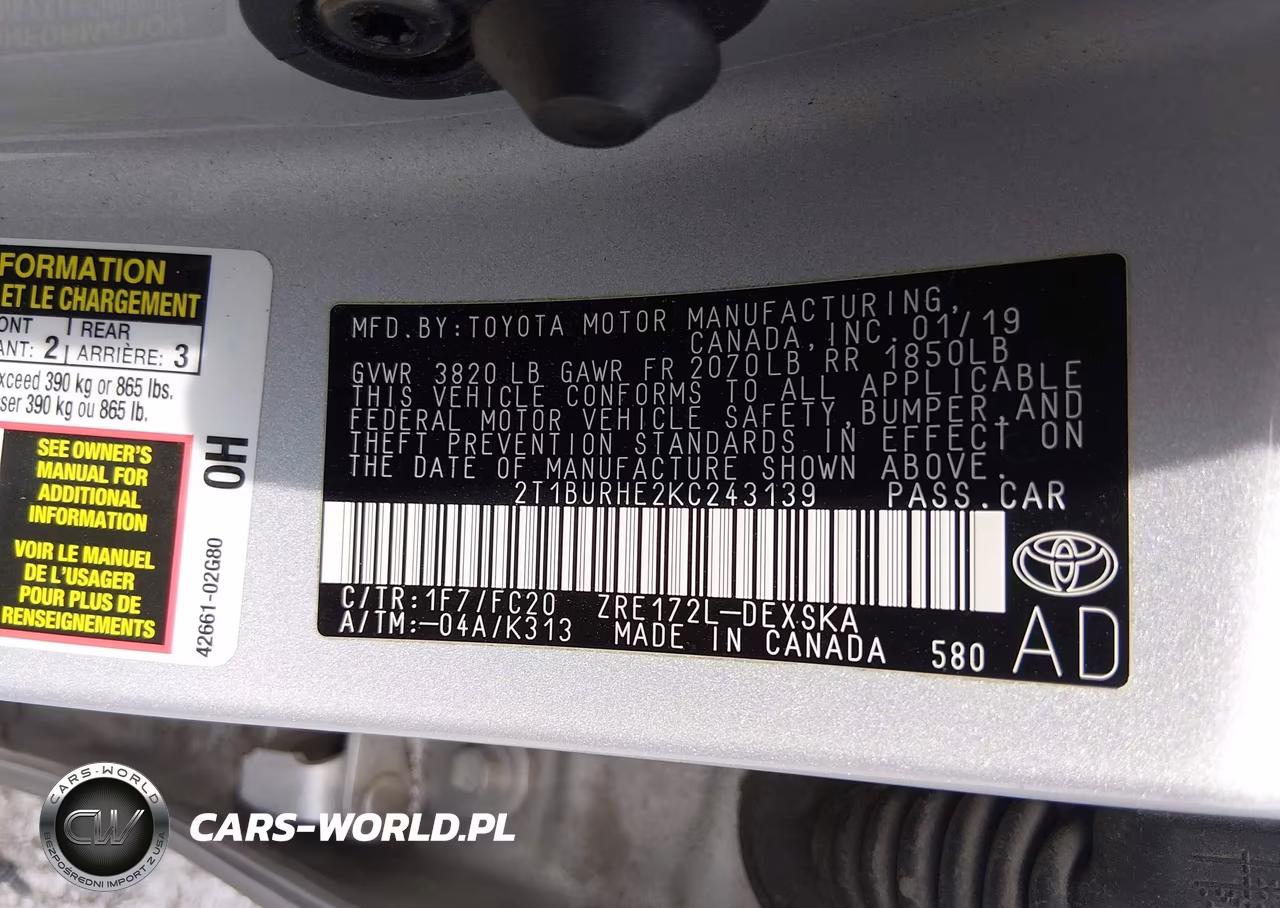 2019 Toyota Corolla Se VIN:2T1BURHE2KC243139 - 9