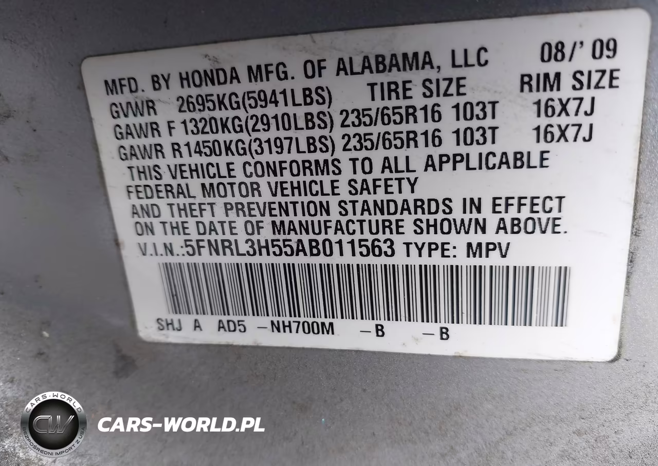2010 Honda Odyssey Ex VIN:5FNRL3H55AB011563 - 9