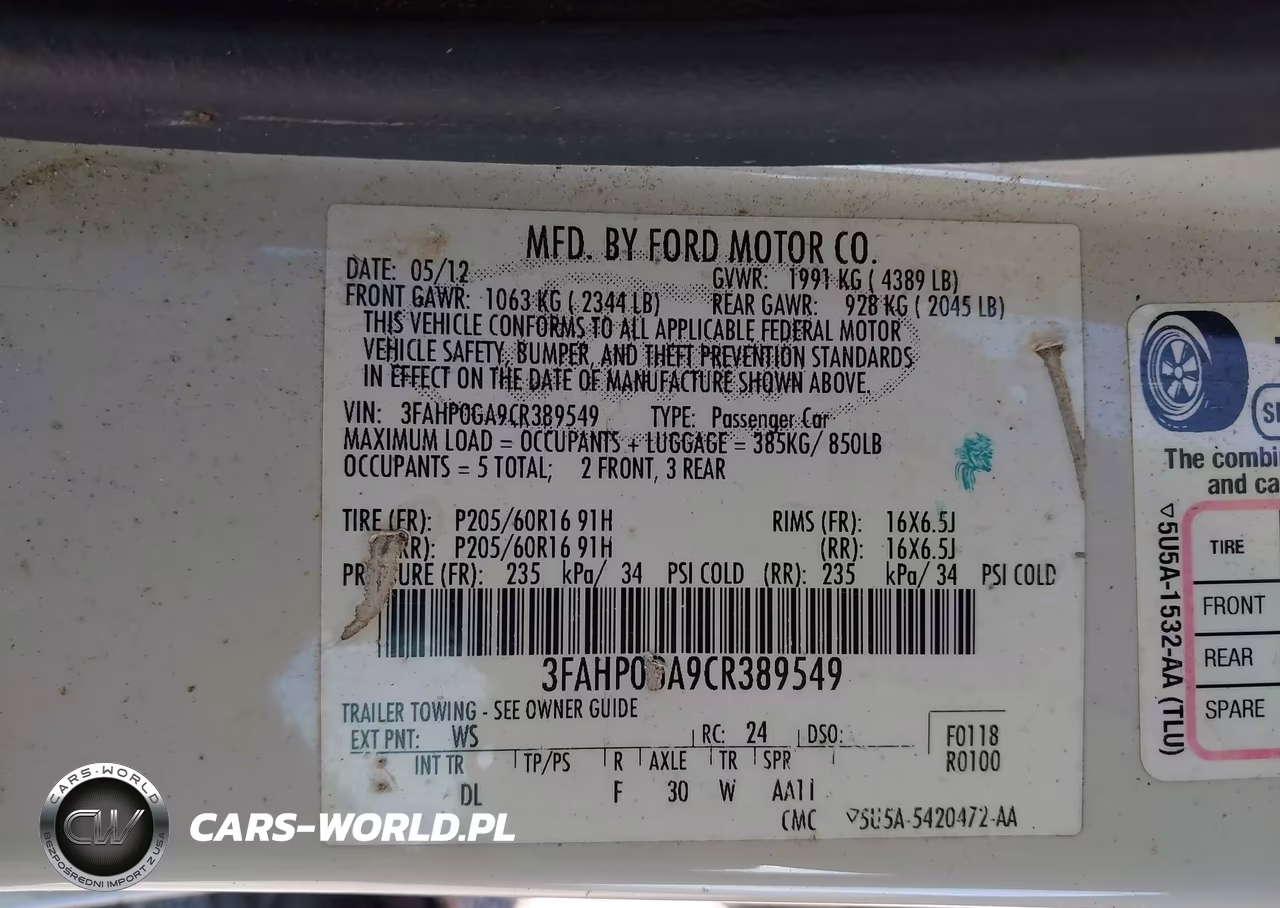 2012 Ford Fusion S VIN:3FAHP0GA9CR389549 - 9
