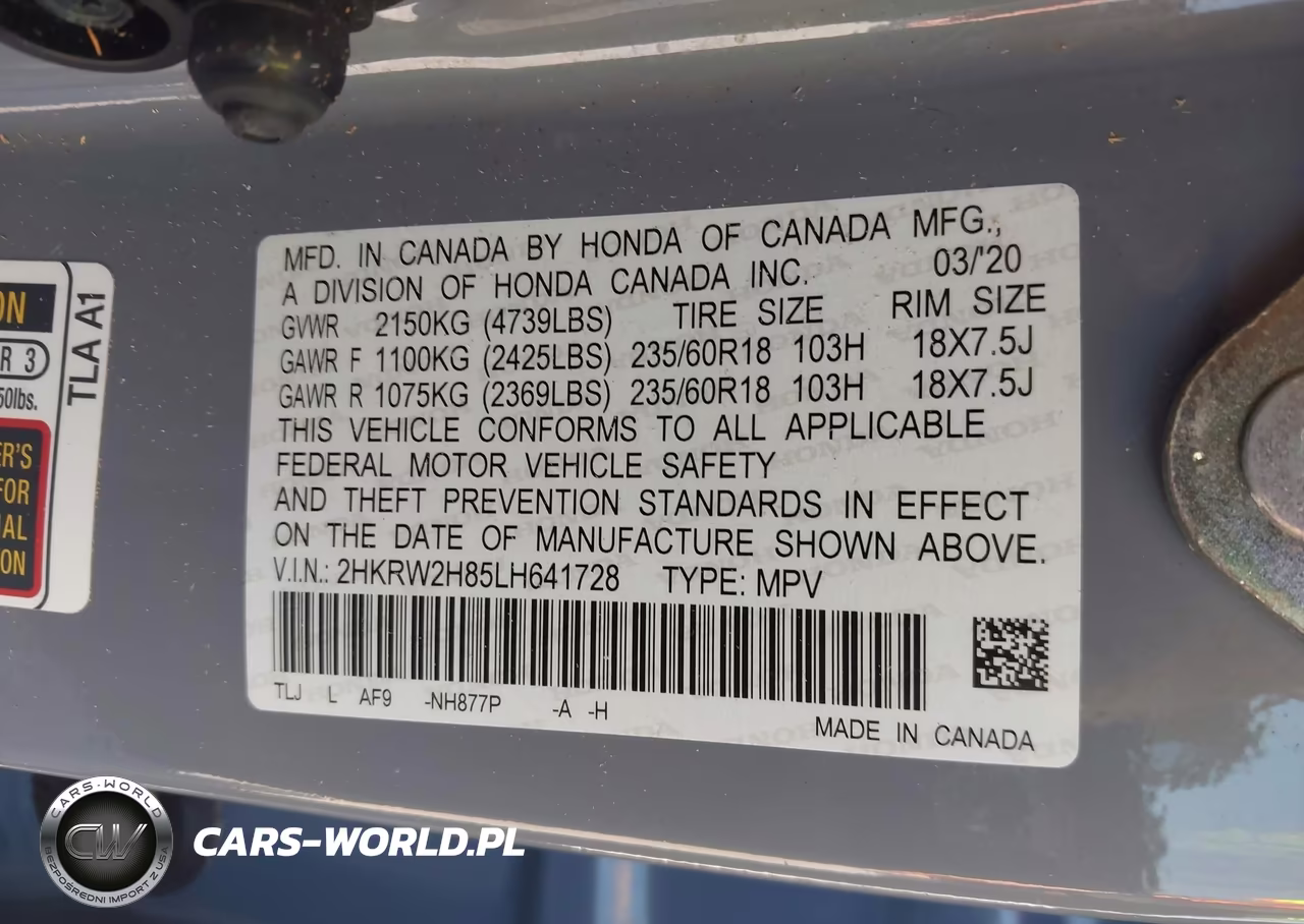 2020 Honda Cr-V Awd Ex-L VIN:2HKRW2H85LH641728 - 9