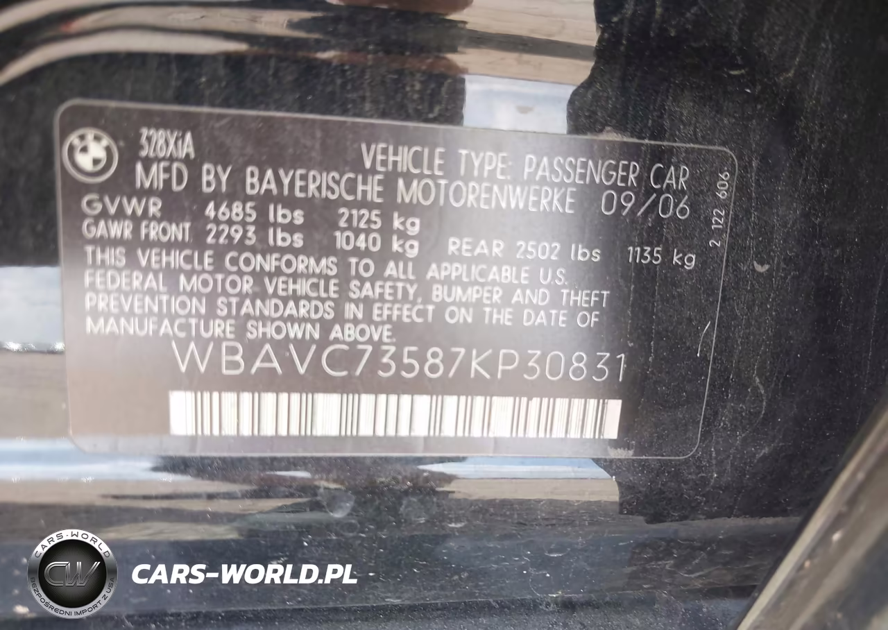 2007 BMW 3 Series 328Xi VIN:WBAVC73587KP30831 - 9