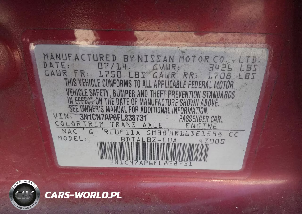 2015 Nissan Versa 1.6 S-1.6 Sl-1.6 Sv-S-S Plus-Sl VIN:3N1CN7AP6FL838731 - 9