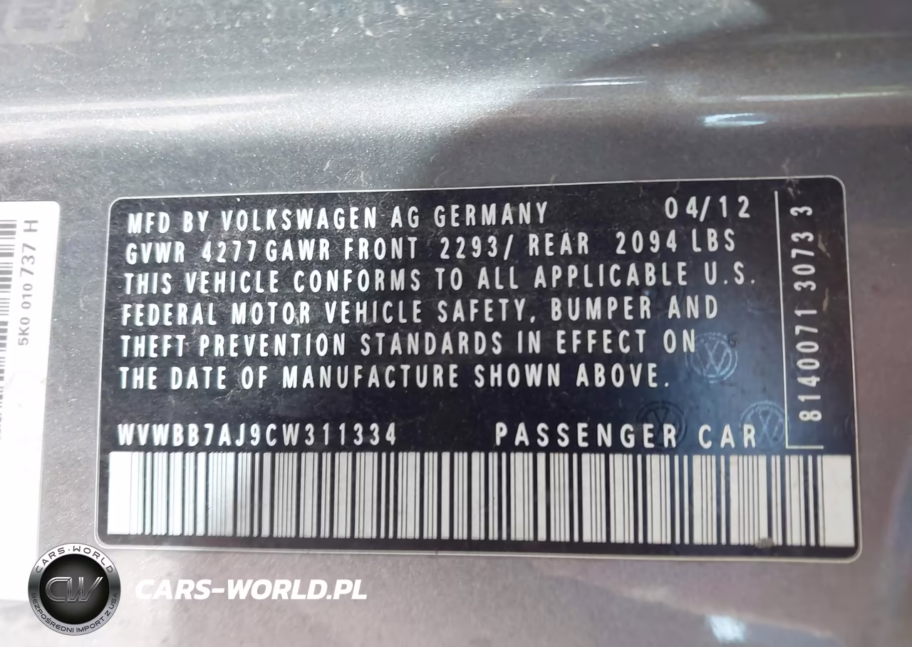 2012 Volkswagen Golf Conv VIN:WVWBB7AJ9CW311334 - 9