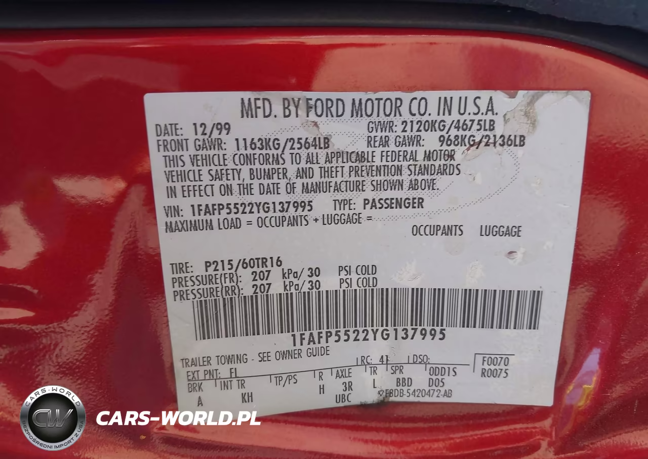 2000 Ford Taurus Ses VIN:1FAFP5522YG137995 - 9