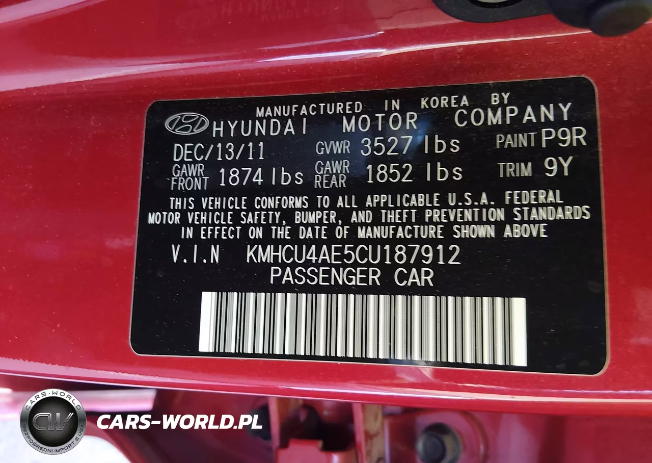 2012 Hyundai Accent Gls VIN:KMHCU4AE5CU187912 - 9