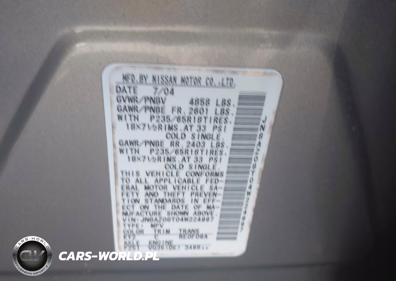 2004 Nissan Murano Sl VIN:JN8AZ08T04W224997 - 9