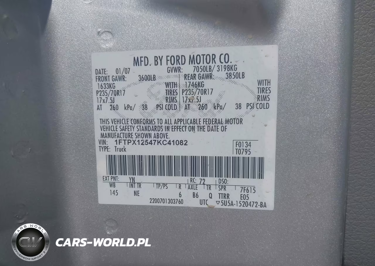 2007 Ford F-150 Fx2-Lariat-Stx-Xl-Xlt VIN:1FTPX12547KC41082 - 9