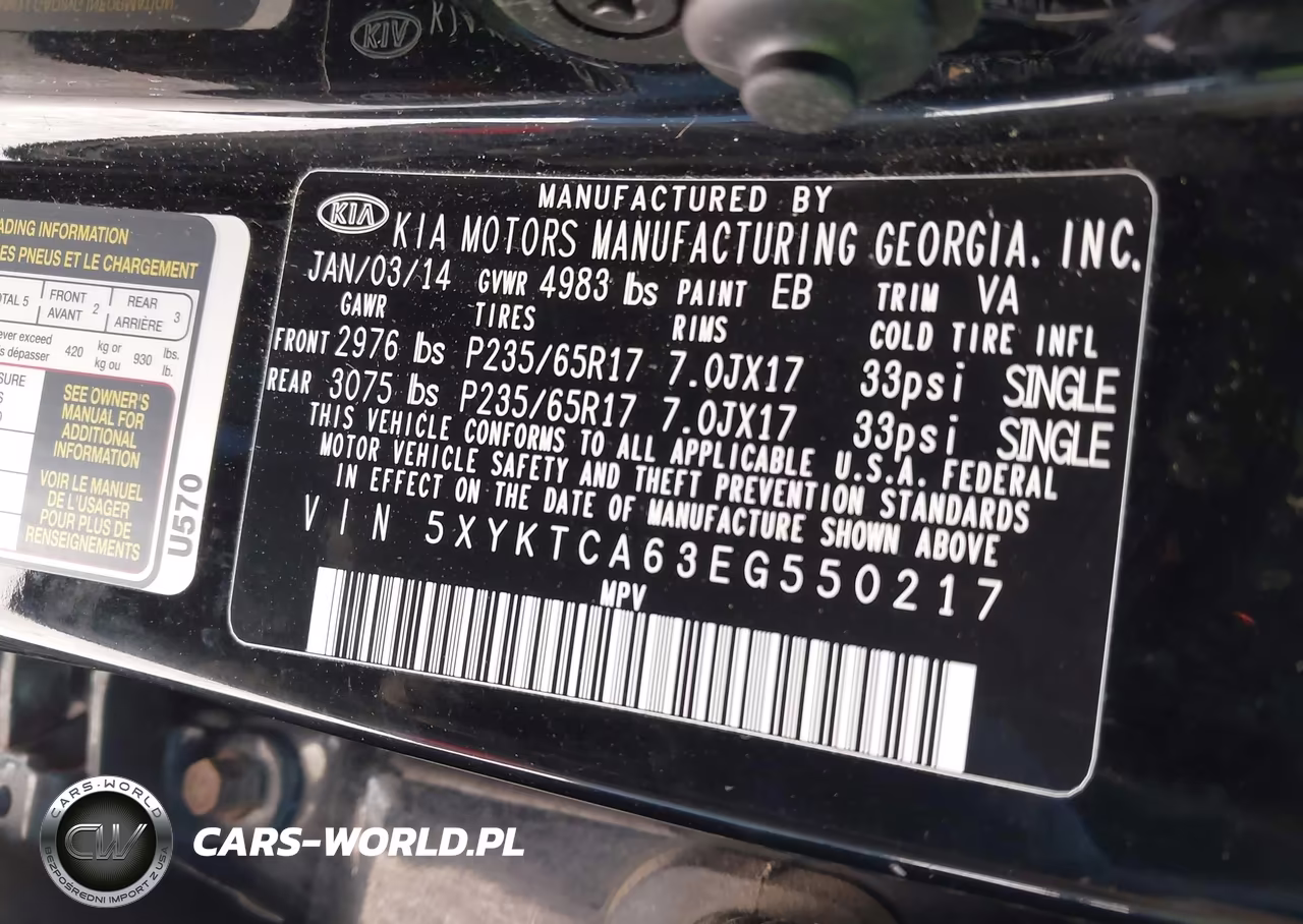 2014 Kia Sorento Lx VIN:5XYKTCA63EG550217 - 9